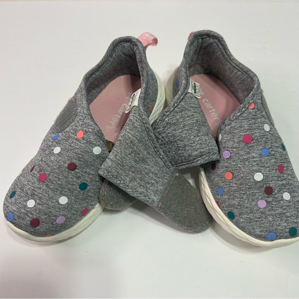 Carters kids girls canvas grey sneakers shoes multi colored polka dot size 12M - Picture 6 of 8